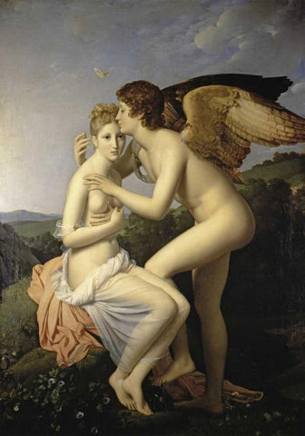 Cupid and Psyche White Modern Wood Framed Art Print with Double Matting by Gerard, Francois Pascal Simon