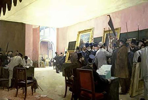 A Meeting of the Painting Jury Black Ornate Wood Framed Art Print with Double Matting by Gervex, Henri