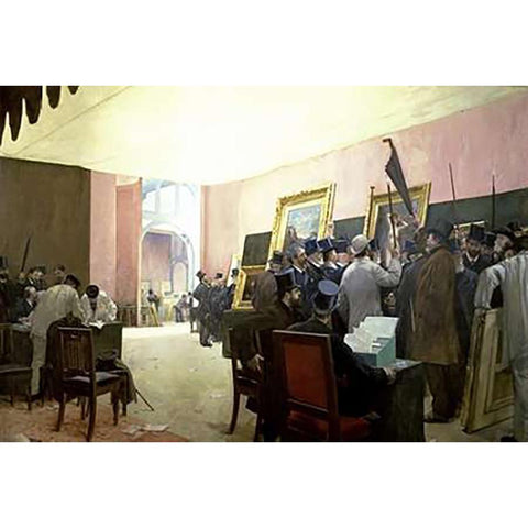 A Meeting of the Painting Jury Gold Ornate Wood Framed Art Print with Double Matting by Gervex, Henri