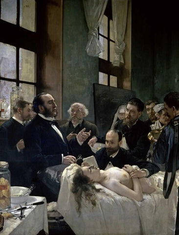 Doctor Preau Operating at the St. Louis Hospital Black Ornate Wood Framed Art Print with Double Matting by Gervex, Henri