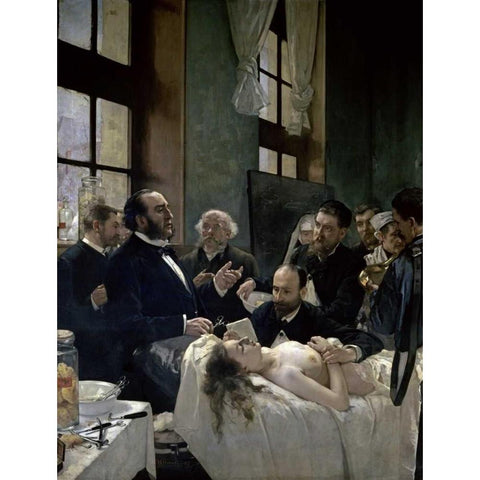 Doctor Preau Operating at the St. Louis Hospital Black Modern Wood Framed Art Print by Gervex, Henri