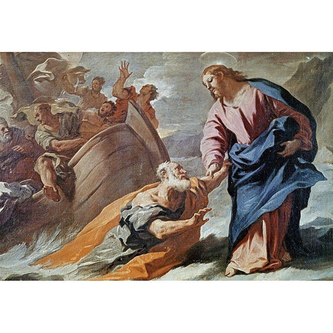 Jesus Holy Christ at the Sea Black Modern Wood Framed Art Print with Double Matting by Giordano, Luca