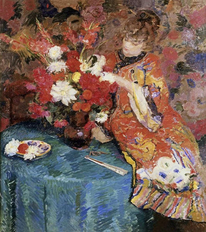 Le Kimono Black Ornate Wood Framed Art Print with Double Matting by Godfrinon, Ernst Jean Joseph