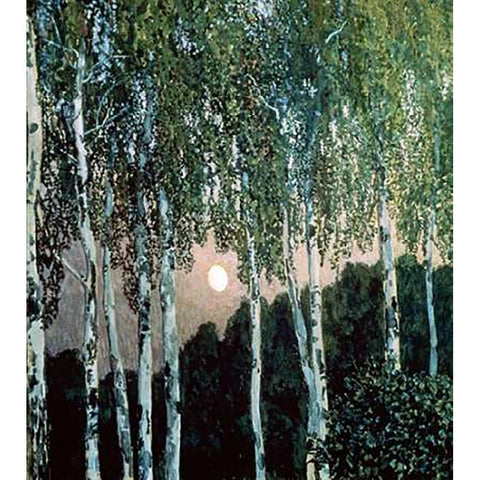 Birch Trees Gold Ornate Wood Framed Art Print with Double Matting by Golovin, Aleksandr Jakovlevic