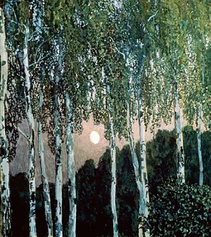 Birch Trees Black Ornate Wood Framed Art Print with Double Matting by Golovin, Aleksandr Jakovlevic