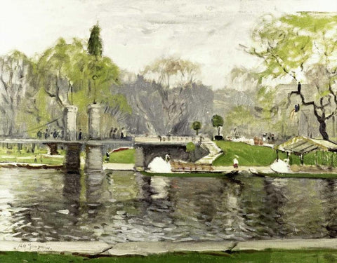 Boston Commons White Modern Wood Framed Art Print with Double Matting by Goodwin, Arthur Clifton