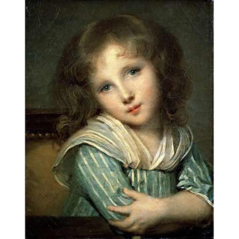 The Girl at the Table Black Modern Wood Framed Art Print with Double Matting by Greuze, Jean Baptiste