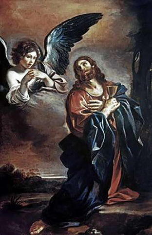 Museumist in Gethsemane Black Ornate Wood Framed Art Print with Double Matting by Guercino, Giovanni