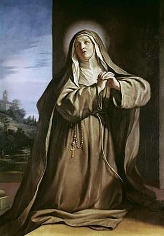 Saint Margarita da Cortona Black Ornate Wood Framed Art Print with Double Matting by Guercino, Giovanni