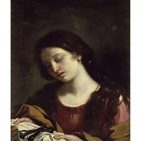 The Magdalen Contemplating the Nails of the Passion Black Modern Wood Framed Art Print by Guercino, Giovanni