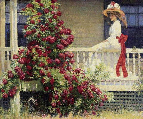 The Crimson Rambler Black Ornate Wood Framed Art Print with Double Matting by Hale, Philip Leslie