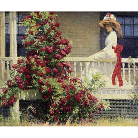 The Crimson Rambler Black Modern Wood Framed Art Print by Hale, Philip Leslie