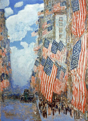 Fourth of July Black Ornate Wood Framed Art Print with Double Matting by Hassam, Frederick Childe