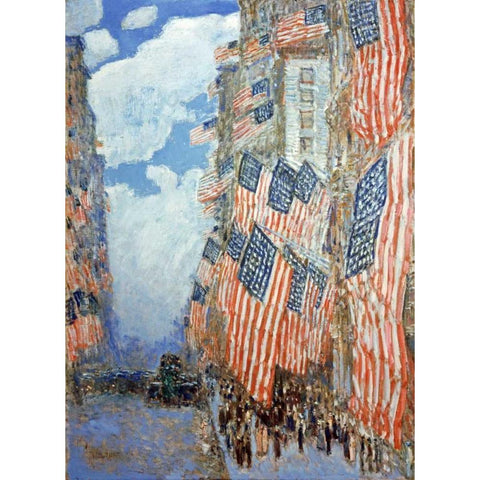 Fourth of July Black Modern Wood Framed Art Print with Double Matting by Hassam, Frederick Childe