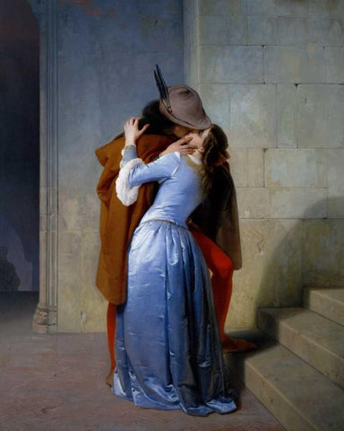 The Kiss White Modern Wood Framed Art Print with Double Matting by Hayez, Francesco