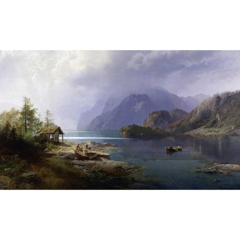 Mountain Lake Black Modern Wood Framed Art Print by Herzog, Herman