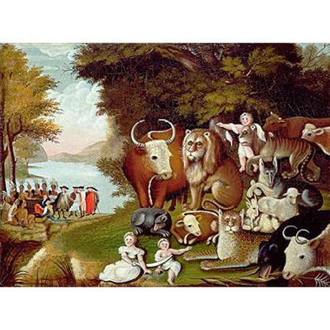 The Peaceable Kingdom (II) Gold Ornate Wood Framed Art Print with Double Matting by Hicks, Edward