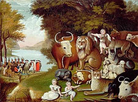 The Peaceable Kingdom (II) White Modern Wood Framed Art Print with Double Matting by Hicks, Edward