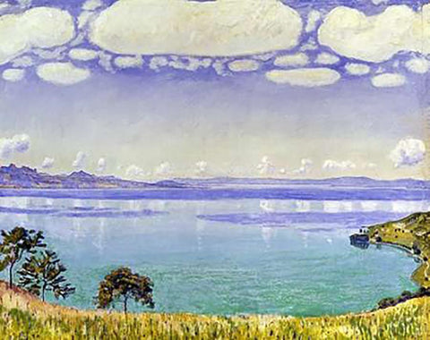 Leman Lake seen from Chexbre Black Ornate Wood Framed Art Print with Double Matting by Hodler, Ferdinand