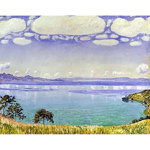 Leman Lake seen from Chexbre Gold Ornate Wood Framed Art Print with Double Matting by Hodler, Ferdinand