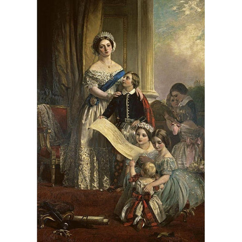 Queen Victoria and her Children Black Modern Wood Framed Art Print with Double Matting by Horsley, John Callcott