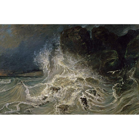 Breakers at the Granville Point Black Modern Wood Framed Art Print by Huet, Paul