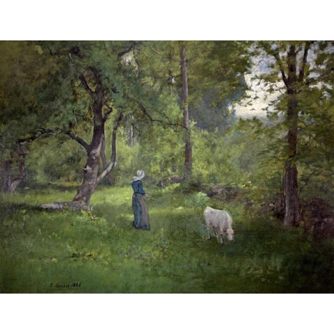 Taking a Walk White Modern Wood Framed Art Print by Inness, George