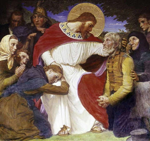 Jesus the Comforter White Modern Wood Framed Art Print with Double Matting by Jerndorff, August Andreas