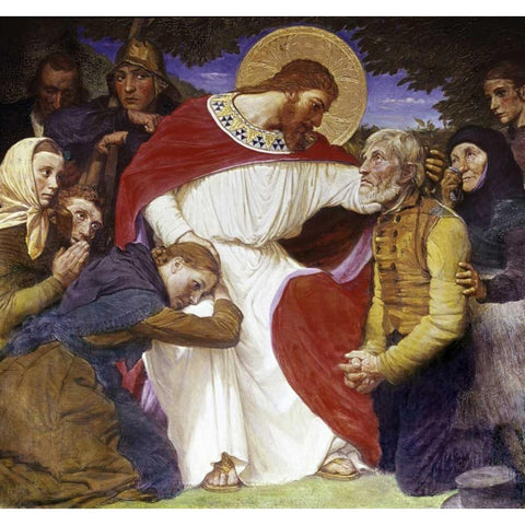 Jesus the Comforter Black Modern Wood Framed Art Print with Double Matting by Jerndorff, August Andreas