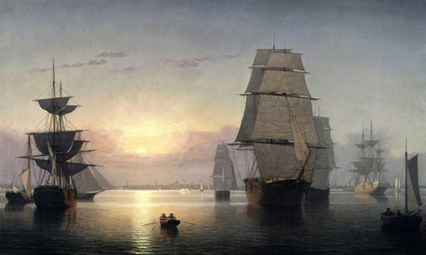 Boston Harbor, Sunset Black Ornate Wood Framed Art Print with Double Matting by Lane, Fitz Hugh