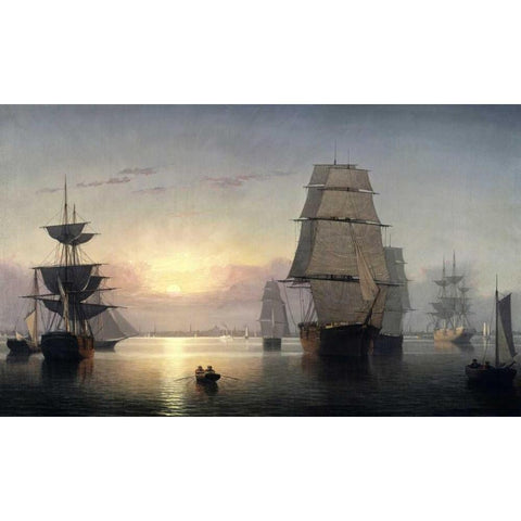 Boston Harbor, Sunset Black Modern Wood Framed Art Print by Lane, Fitz Hugh