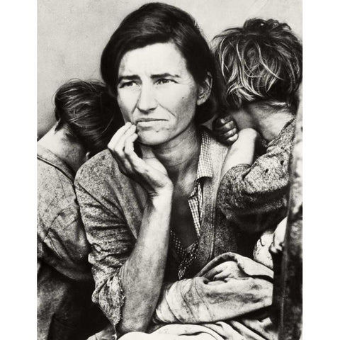 Migrant Mother Black Modern Wood Framed Art Print with Double Matting by Lange, Dorothea