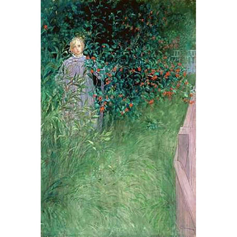 In the Hawthorn Hedge Gold Ornate Wood Framed Art Print with Double Matting by Larsson, Carl