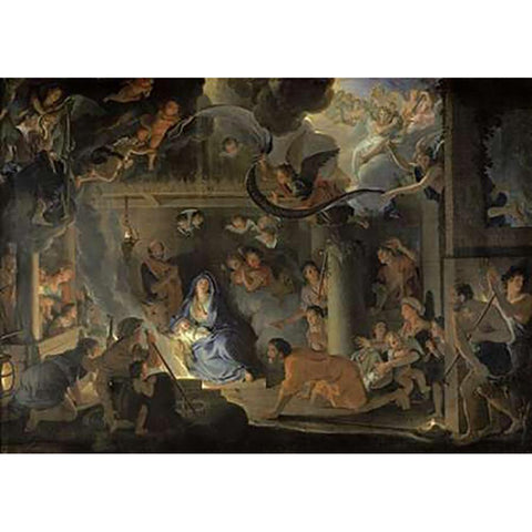 Adoration of the Shepherds White Modern Wood Framed Art Print by Le Brun, Charles