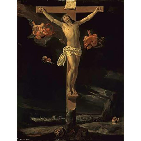 The Crucifixion Black Modern Wood Framed Art Print with Double Matting by Le Brun, Charles