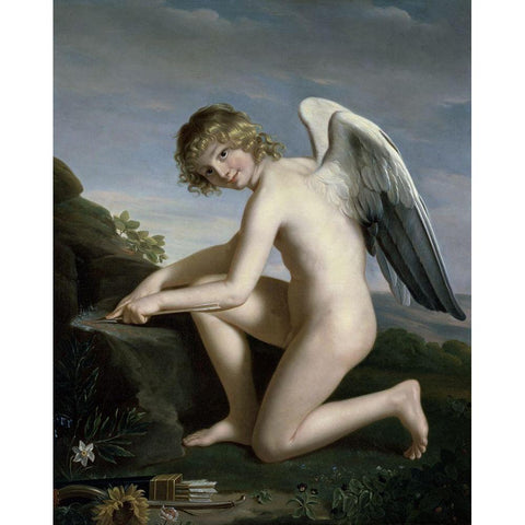 Cupid Sharpening his Arrows White Modern Wood Framed Art Print by Lefebvre, Jules Joseph