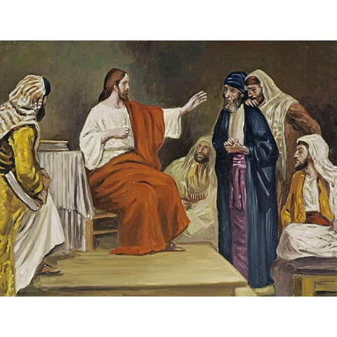 Jesus in the Synagogue Gold Ornate Wood Framed Art Print with Double Matting by Leinweber, Robert