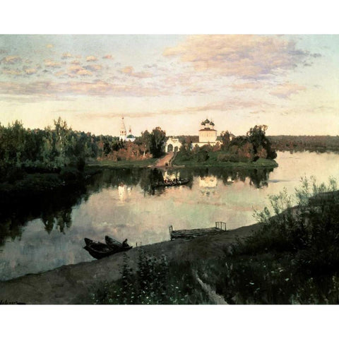 Evening Bells Gold Ornate Wood Framed Art Print with Double Matting by Levitan, Isaak