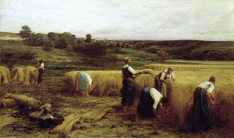 Harvest Time White Modern Wood Framed Art Print with Double Matting by Lhermitte, Leon Augustin