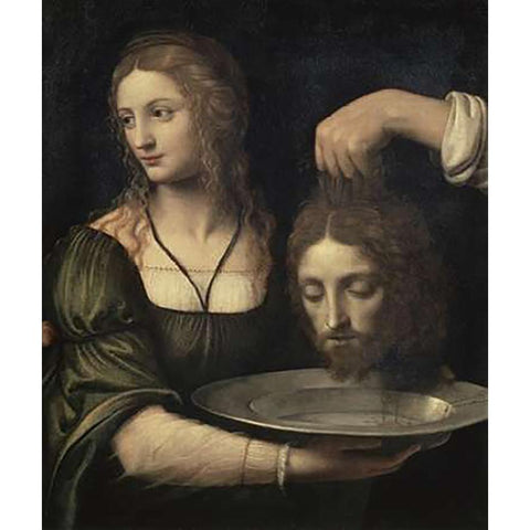 Salome Receiving the Head of John the Baptist Gold Ornate Wood Framed Art Print with Double Matting by Luini, Bernardino