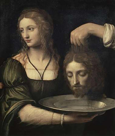 Salome Receiving the Head of John the Baptist White Modern Wood Framed Art Print with Double Matting by Luini, Bernardino
