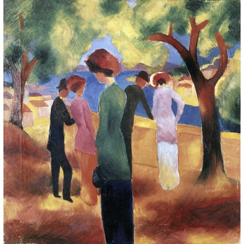 Lady in a Green Jacket White Modern Wood Framed Art Print by Macke, August