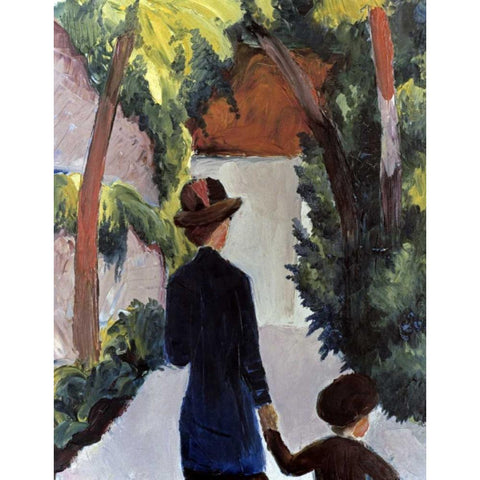 Mother and Child in the Park Black Modern Wood Framed Art Print with Double Matting by Macke, August