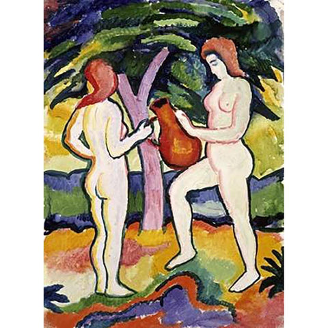 Two Nudes with Jug Black Modern Wood Framed Art Print with Double Matting by Macke, August