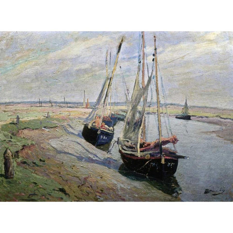 Barques de Peche Black Modern Wood Framed Art Print with Double Matting by Madeline, Paul
