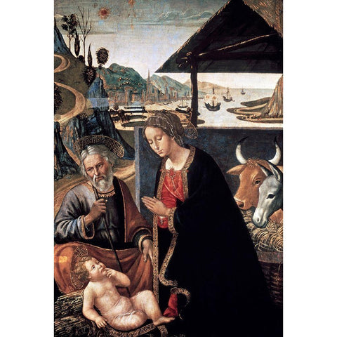 Adoration of the Infant Jesus Black Modern Wood Framed Art Print with Double Matting by Mainardi, Sebastiano