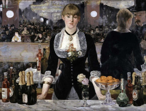 Bar at the Folies-Bergeres Black Ornate Wood Framed Art Print with Double Matting by Manet, Edouard