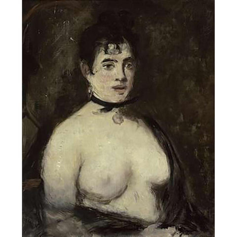 La brune aux seins nus, 1872 Gold Ornate Wood Framed Art Print with Double Matting by Manet, Edouard