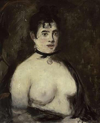 La brune aux seins nus, 1872 Black Ornate Wood Framed Art Print with Double Matting by Manet, Edouard