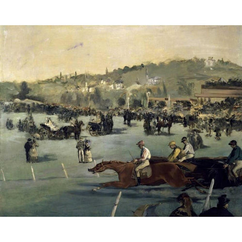 Horse Track Black Modern Wood Framed Art Print by Manet, Edouard
